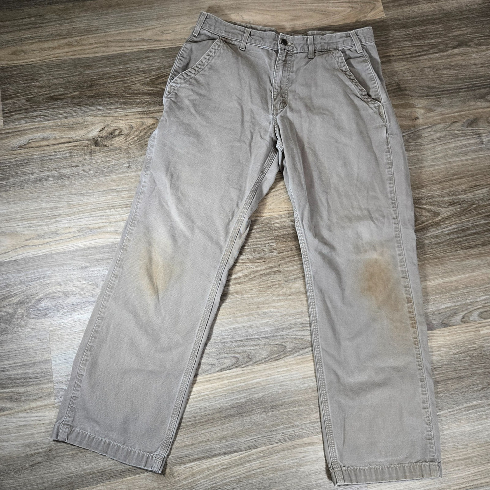 Carhartt B299 MUS Pants Mens 34x30 Brown Distressed Relaxed Canvas Work Utility